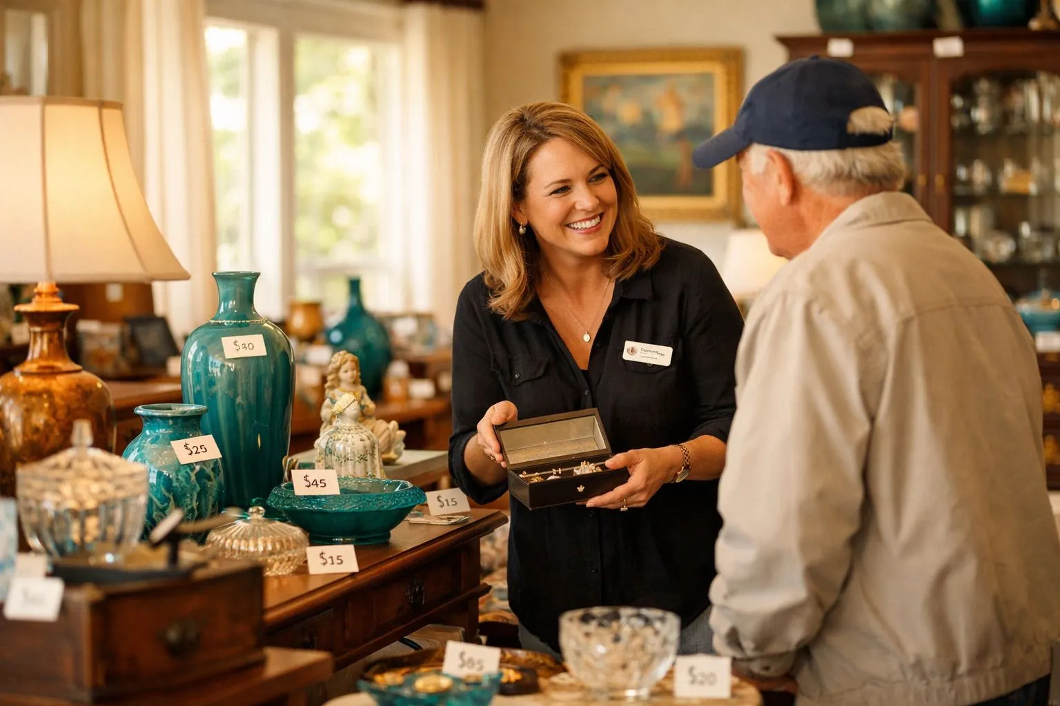 Professional estate sale with vintage furniture and collectibles